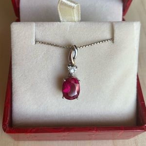1.5 Carat Ruby Necklace w/ Gold & Diamond Accents